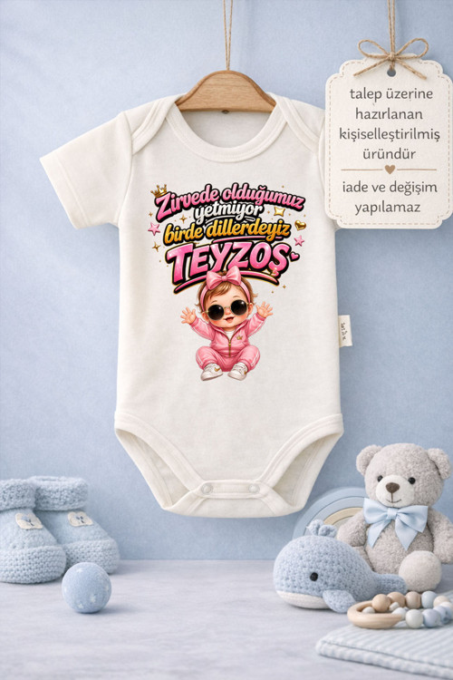 Bebek Zıbın Komik Yazılı Teyzoş Baskılı %100 Pamuk Kısa Kol Body (Yenidoğan & Bebek)