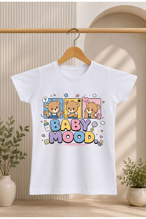 Çocuk T-Shirt Yazılı Sevimli Zürafa Baskılı %100 Pamuk Kısa Kol T-Shirt