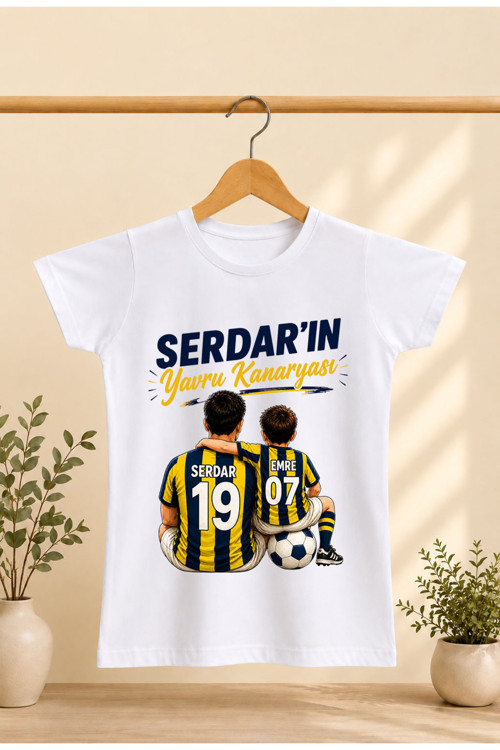 Çocuk T-Shirt Yazılı İsimli Yavru Kanarya Baskılı %100 Pamuk Kısa Kol T-Shirt