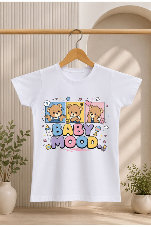 Çocuk T-Shirt Yazılı Sevimli Zürafa Baskılı %100 Pamuk Kısa Kol T-Shirt