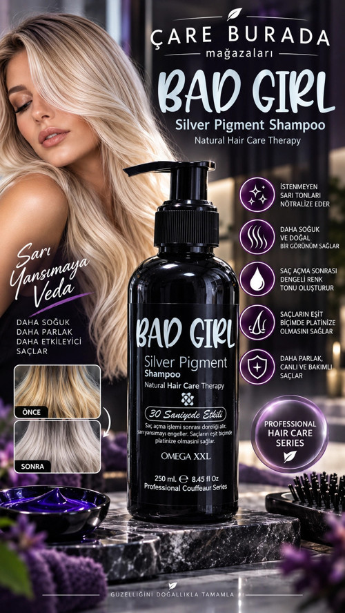 Bad Girl - Silver Şampuan 250 Ml (Turunculaşma Karşıtı Mor Şampuan)