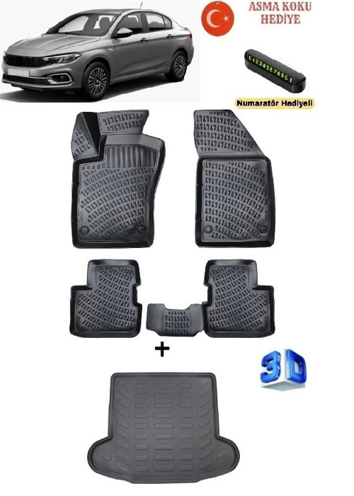 Fiat Egea Sedan 2015 Sonrası Uyumlu 3D Havuzlu Paspas ve Bagaj Havuzu Seti ASMA KOKU VE NUMARATÖR HEDİYELİ