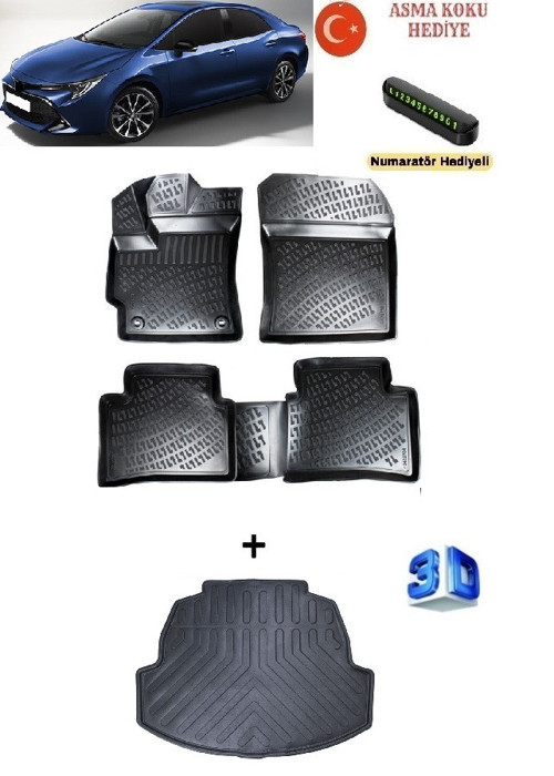 Toyota Corolla Sedan 2018 Sonrası Uyumlu 3D Havuzlu Paspas ve Bagaj Havuzu Seti ASMA KOKU VE NUMARATÖR HEDİYELİ