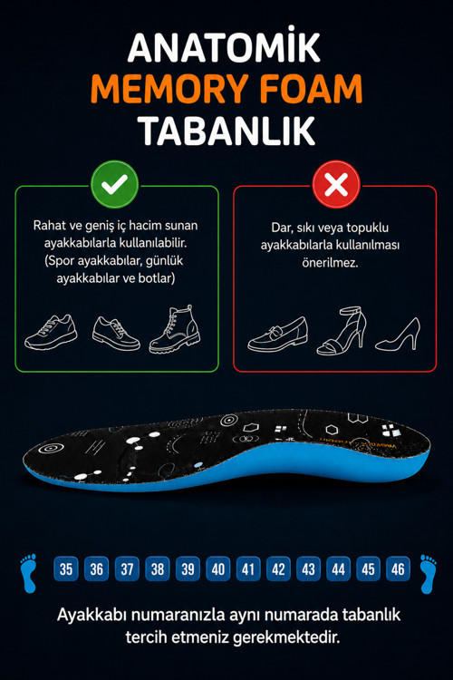 FOOT FOOT CARE TECHNOLOGY Ortopedik Memory Foam Tabanlık – Anatomik Metatarsal, Kavis ve Topuk Destekli Tam Boy Unisex 35–46