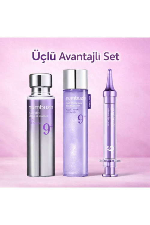 No.9 Üçlü Avantajlı Set, Toner (Sıvı) - Essence (Serum benzeri)- Göz Kremi
