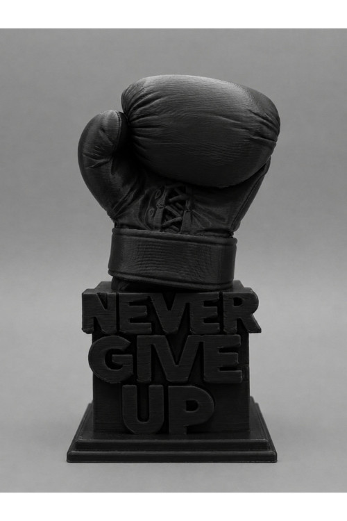 Never Give Up Boks Eldiveni Heykeli – Motivasyon ve Başarı Temalı Dekoratif Biblo