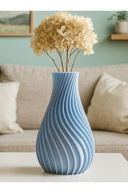 Modern Spiral Tasarımlı 3D Baskı Dekoratif Vazo – 18 cm