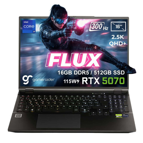 FLUX GR16 Intel Core i9-14900HX GeForce RTX 5070 8GB 115W 16GB DDR5 512GB SSD 16 inç 2.5K QHD+ 300Hz FreeDos Gaming Laptop