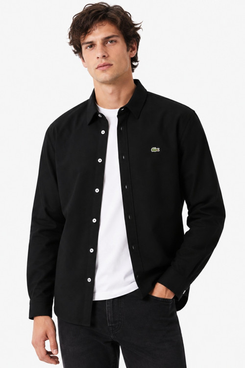 Mens Slim Fit Black Cotton Shirt Dar Kesim Organik Pamuklu Pike Erkek Gömlek Siyah