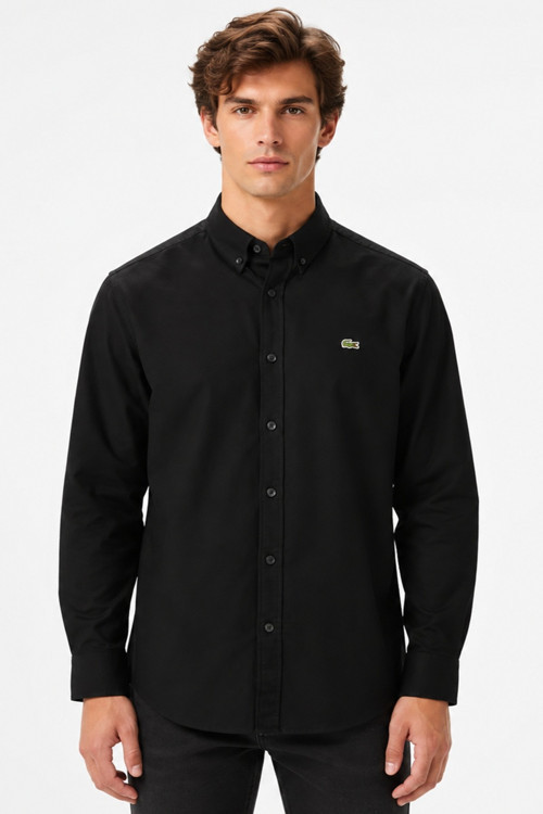 Mens Slim Fit Black Shirt Dar Kesim Pamuklu Erkek Gömlek Siyah