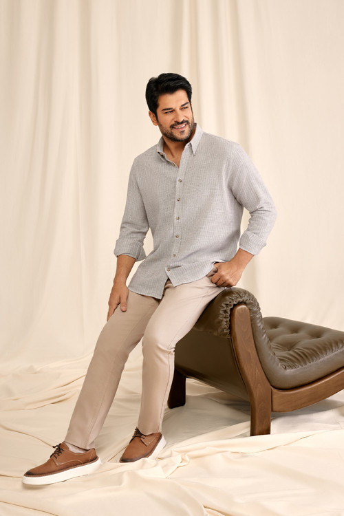 Erkek Taş 360 Derece Her Yöne Esneyen Slim Fit Dar Kesim Diyagonal Desenli Pantolon