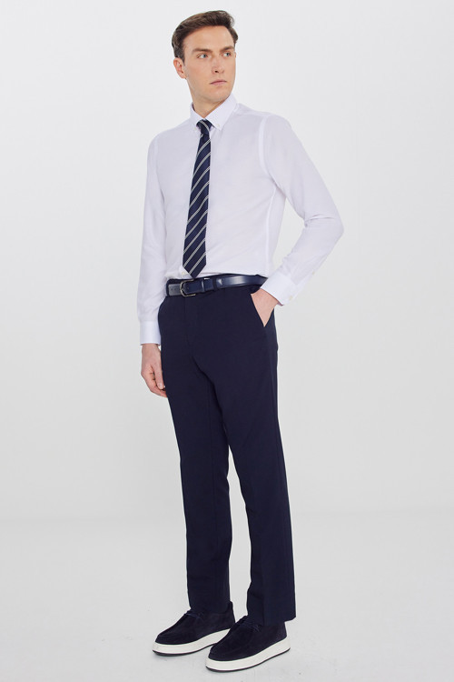 Erkek Lacivert Pamuklu Slim Fit Dar Kesim 5 Cepli Esnek Casual Pantolon