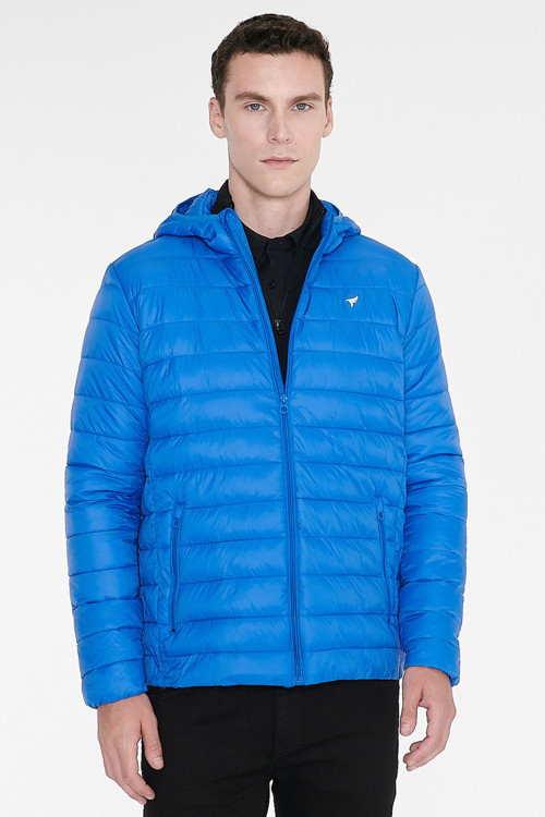 Erkek Saks Standart Fit Normal Kesim Kapüşonlu Mont