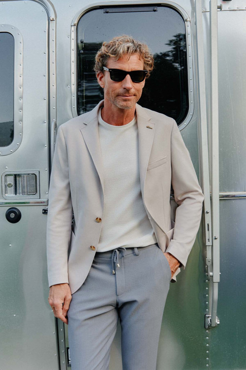 Erkek Bej Slim Fit Dar Kesim Mono Yaka Casual Ceket