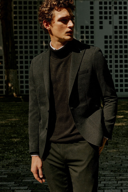 Erkek Siyah Slim Fit Dar Kesim Mono Yaka Casual Ceket