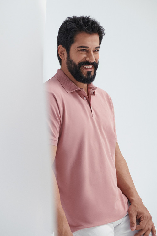 Erkek Gül Kurusu Slim Fit Dar Kesim Polo Yaka %100 Pamuk Kısa Kollu Tişört