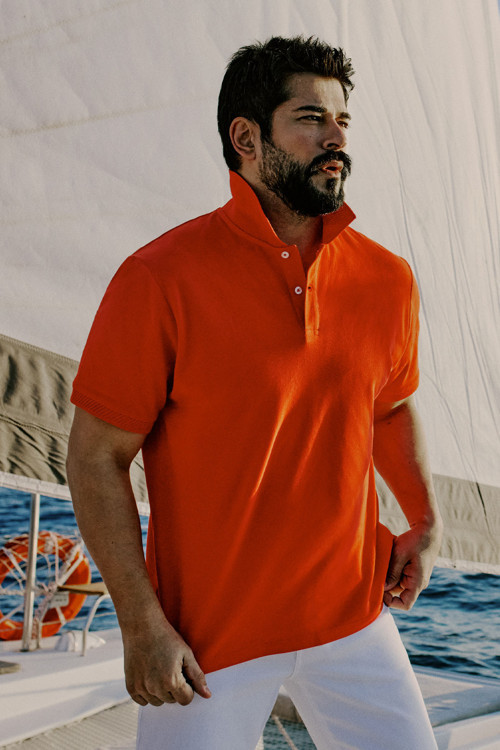Erkek Nar Çiçeği Slim Fit Dar Kesim Polo Yaka %100 Pamuk Kısa Kollu Tişört