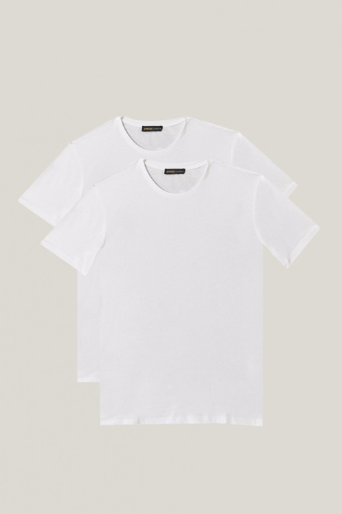 Erkek Beyaz Slim Fit Bisiklet Yaka 2'li Düz Tişört Paketi