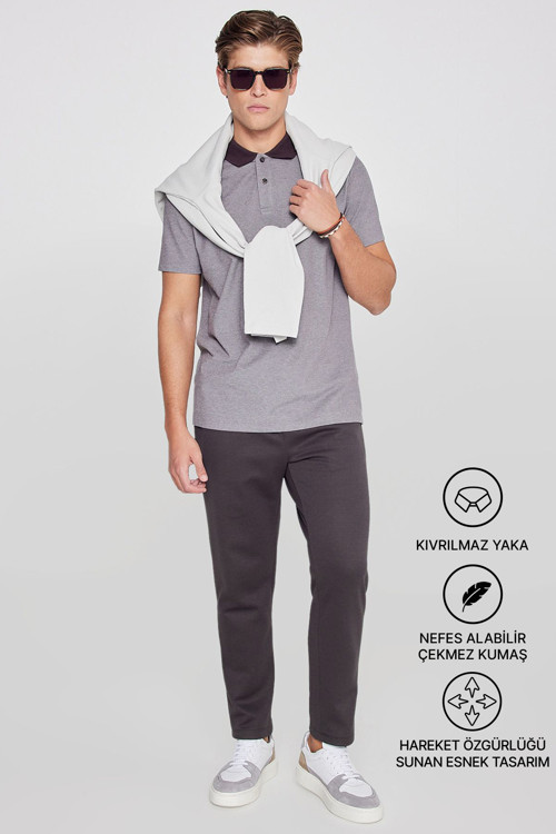 Erkek Acı Kahve Pamuklu Slim Fit Dar Kesim Polo Yaka Tişört