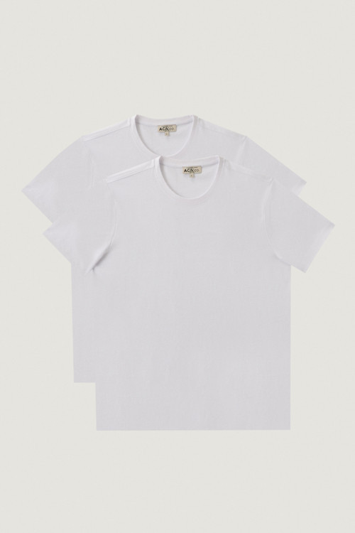 Erkek Beyaz-Beyaz Slim Fit Bisiklet Yaka 2'li Düz Tişört Paketi