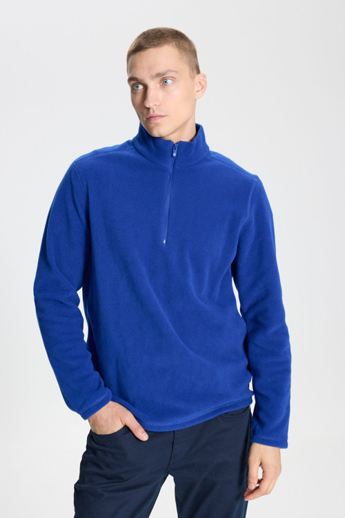 Erkek Saks Anti-Pilling Tüylenme Yapmayan Standart Fit Dik Yaka Polar Sweatshirt