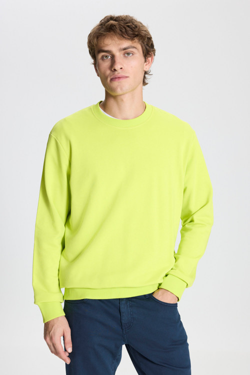 Erkek ACI SARI Standart Fit Normal Kesim Bisiklet Yaka Pamuklu Sweatshirt