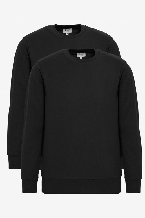 Erkek Siyah 2'li Paket Pamuklu Standart Fit Normal Kesim Bisiklet Yaka Sweatshirt
