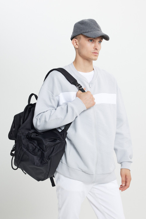 Erkek Açık Gri Oversize Bol Kesim Kolej Yaka Desenli Sweatshirt