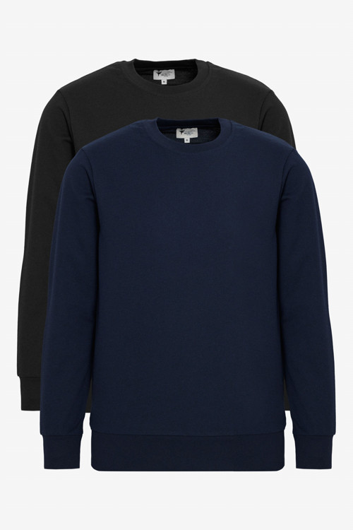 Erkek Lacivert-Siyah 2'li Paket Pamuklu Standart Fit Normal Kesim Bisiklet Yaka Sweatshirt