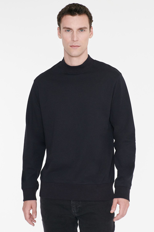Erkek Lacivert Pamuklu Standart Fit Normal Kesim Yarım Balıkçı Yaka Sweatshirt