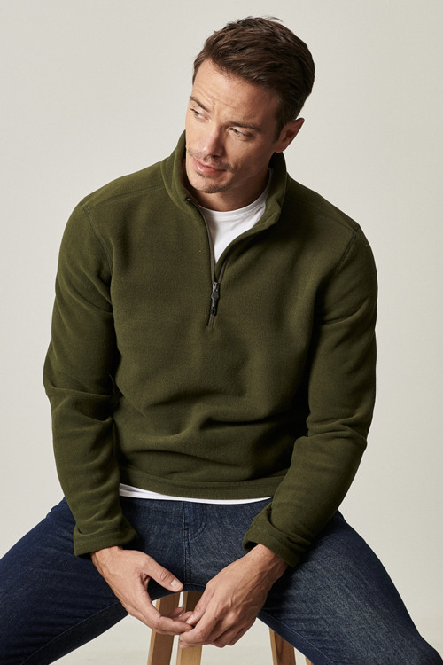 Erkek Haki Anti-Pilling Tüylenme Yapmayan Standart Fit Dik Yaka Polar Sweatshirt
