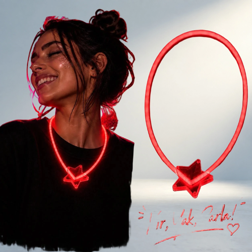 Neon Işıklı Kırmızı Parti Kolyesi Fosforlu Yıldız Tasarımı