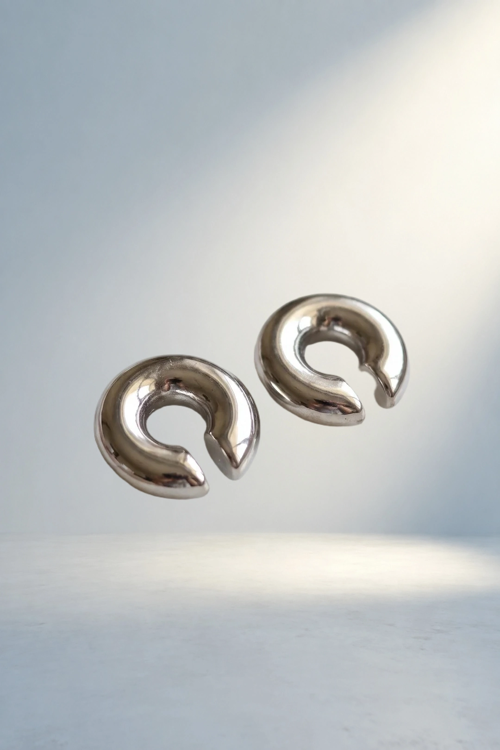 Şık Çiftli Earcuff Küpe Gümüş Renk Çelik