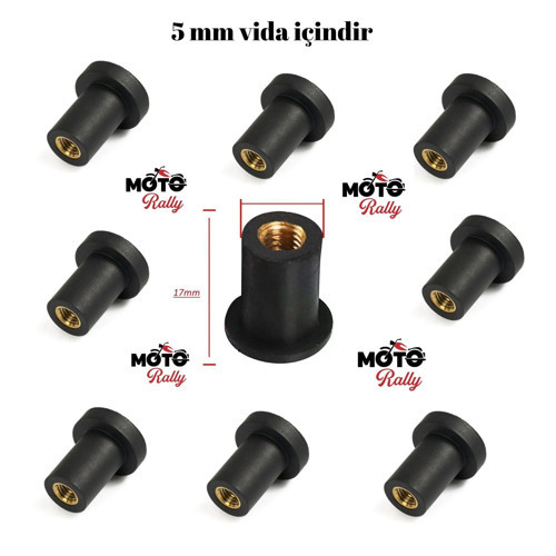 Motosiklet Siperlik Grenaj Kaporta Kauçuk Lastikli Somun 5 mm Vida İçin 10 Adet 3133