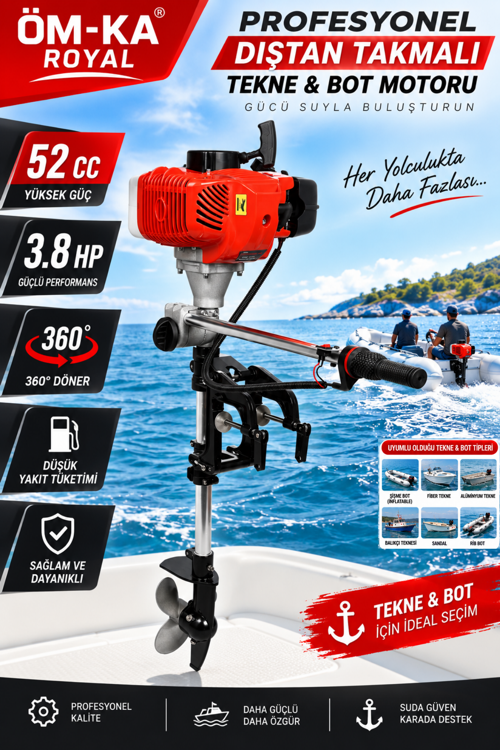 52 CC 3.8 HP Profesyonel Dıştan Takmalı TEKNE & BOT MOTORU 2 Zamanlı