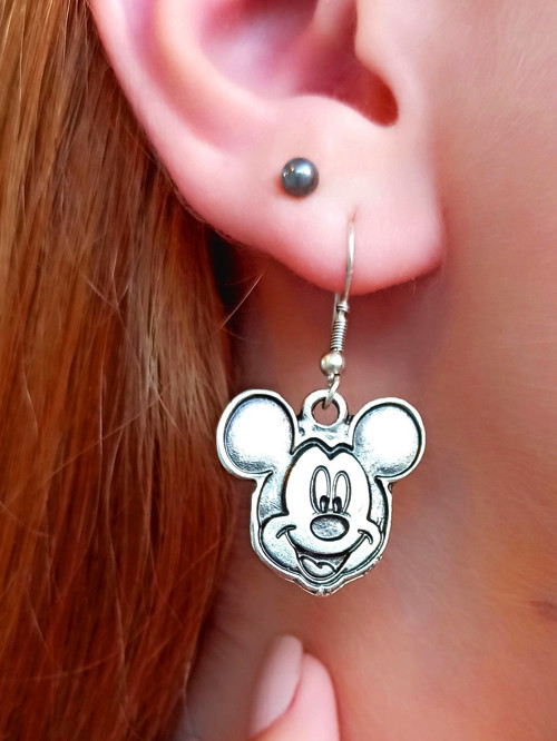 Mickey Fare Şekilli Kadın Küpe Çift Adet Gümüş Kaplama El Yapımı Küpe