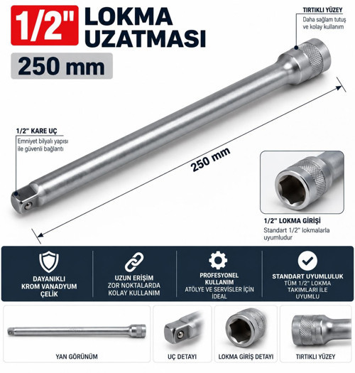GOODKİNG 1/2 LOKMA UZATMA ARA KOLU 250MM