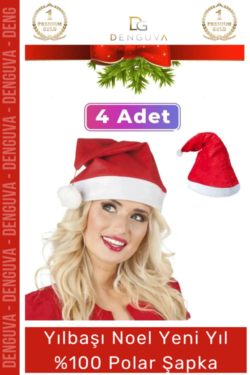 Özel Üretim Yıkanabilir Ucu Ponponlu Çocuk Yetişkin Yılbaşı Noel Baba %100 Polar Şapka 4 Adet