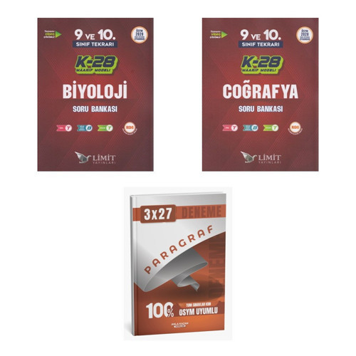 2027 Limit TYT 9. ve 10. Sınıf Tekrarı K-28 Maarif Model Biyoloji + Coğrafya Soru + Ankapade 3'lü Set