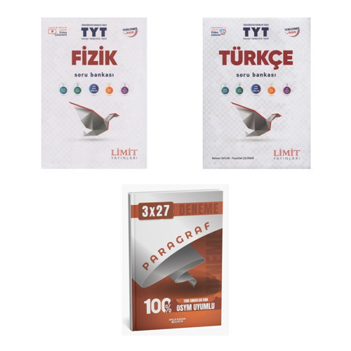 2027 Limit TYT Fizik + Türkçe Soru + anla kazan paragraf deneme 3'lü Set