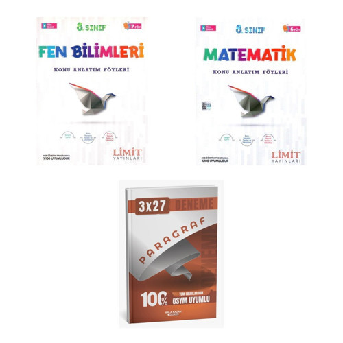 2027 Limit 8. Sınıf Föyleri Fen Bilimleri + Matematik Konu + anla kazan paragraf deneme 3'lü Set