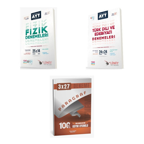 2027 Limit AYT Fizik 25 x 14 + Edebiyat Türk Dili ve Edebiyatı 24X24 Deneme + anla kazan paragraf deneme 3'lü Set