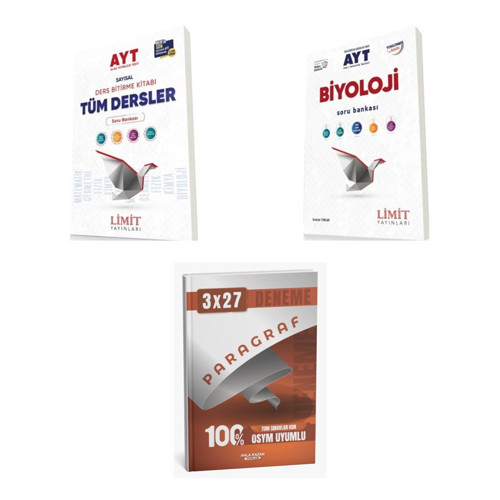 2027 Limit AYT Tüm Dersler Sayısal + Biyoloji Soru + anla kazan paragraf deneme 3'lü Set