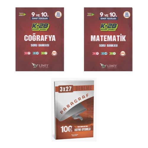 2027 Limit TYT 9. ve 10. Sınıf Tekrarı K-28 Maarif Model Coğrafya + Matematik Soru + Ankapade 3'lü Set