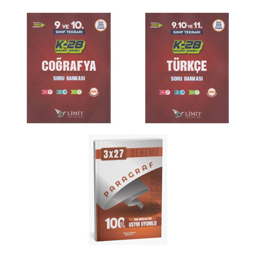 2027 Limit TYT 9. ve 10. Sınıf Tekrarı K-28 Maarif Model Coğrafya + Türkçe Soru + Ankapade 3'lü Set
