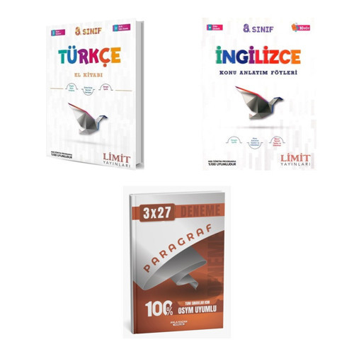 2027 Limit 8. Sınıf Türkçe El Kitabı + İngilizce Föyleri Konu + anla kazan paragraf deneme 3'lü Set