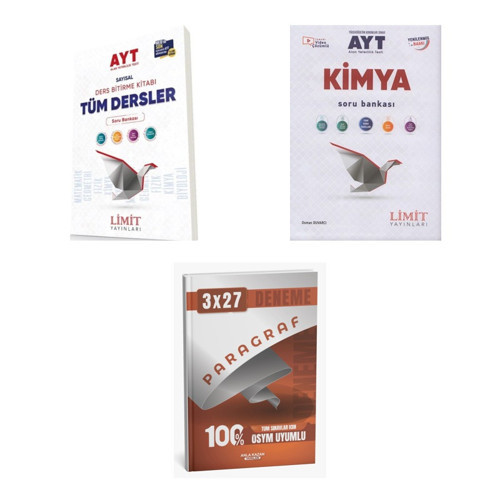 2027 Limit AYT Tüm Dersler Sayısal + Kimya Soru + anla kazan paragraf deneme 3'lü Set