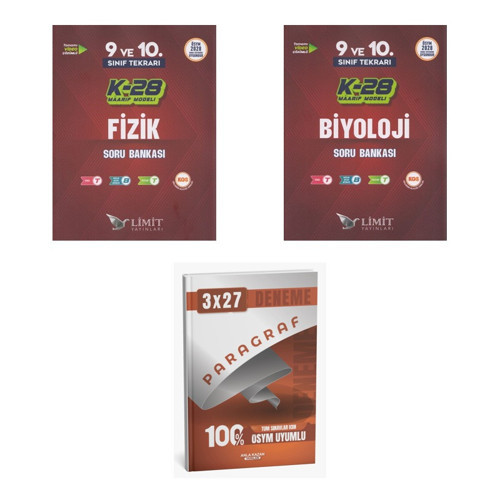 2027 Limit TYT 9. ve 10. Sınıf Tekrarı K-28 Maarif Model Fizik + Biyoloji Soru + Ankapade 3'lü Set