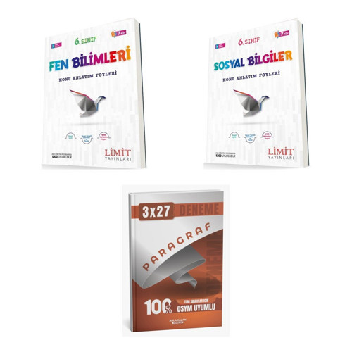 2027 Limit 6. Sınıf Föyleri Fen Bilimleri + Sosyal Bilgiler Konu + anla kazan paragraf deneme 3'lü Set