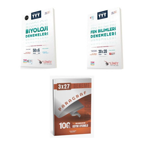 2027 Limit TYT Biyoloji 50x6 + Fen Bilimleri 20 x 20 Deneme + anla kazan paragraf deneme 3'lü Set